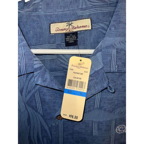Tommy Bahama Islander Fronds 100% Silk Camp Size XL Blue Floral Tropical NWT - Picture 3 of 7